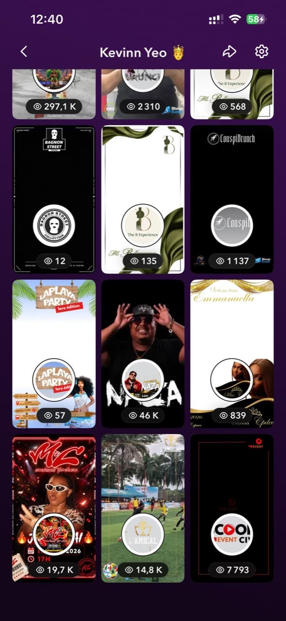 Suite du tableau de créations Snapchat Lens de Kevin Zié Yeo avec des lenses pour plusieurs événements.